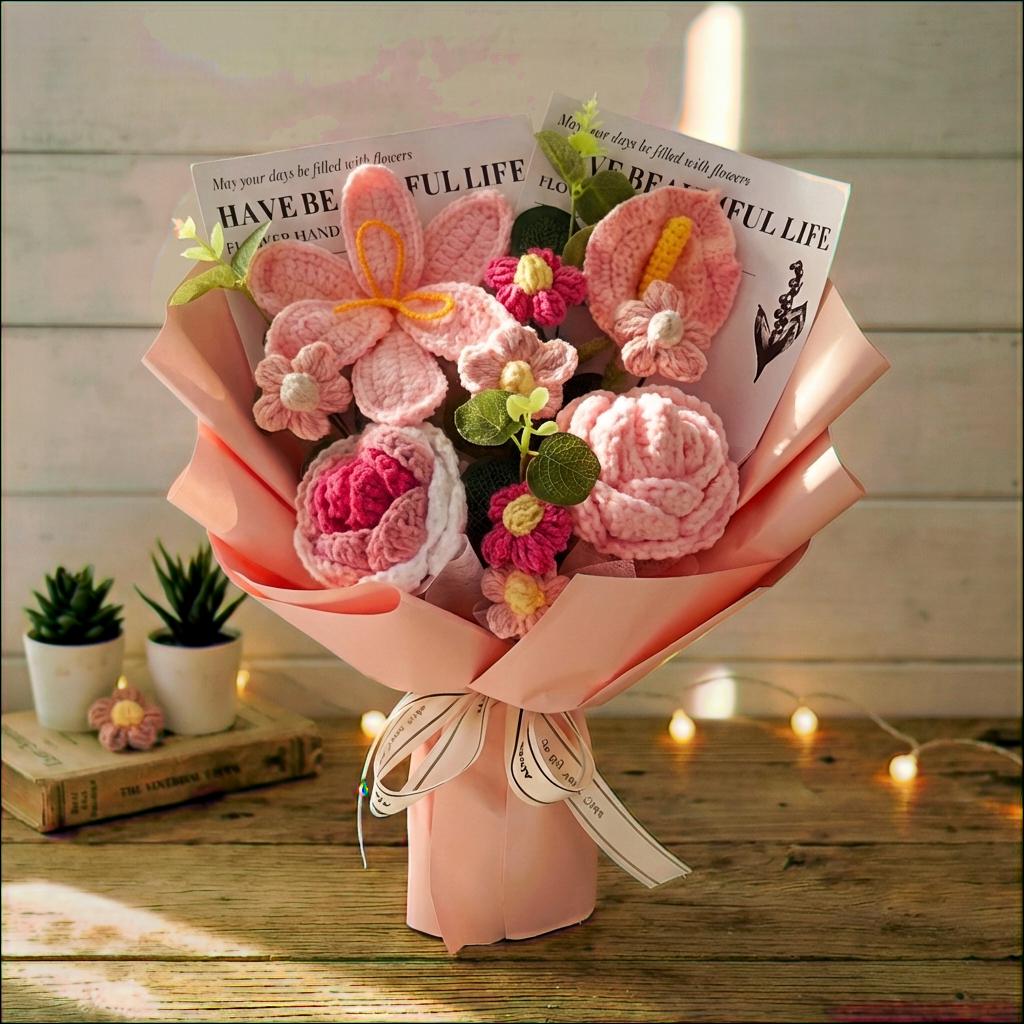 Grand bouquet mixte de fleurs au crochet - image 1