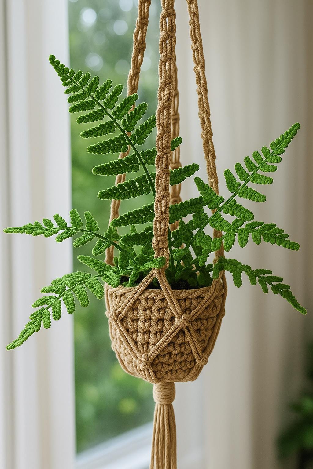 Suspension fougere au crochet avec panier macrame - image 1