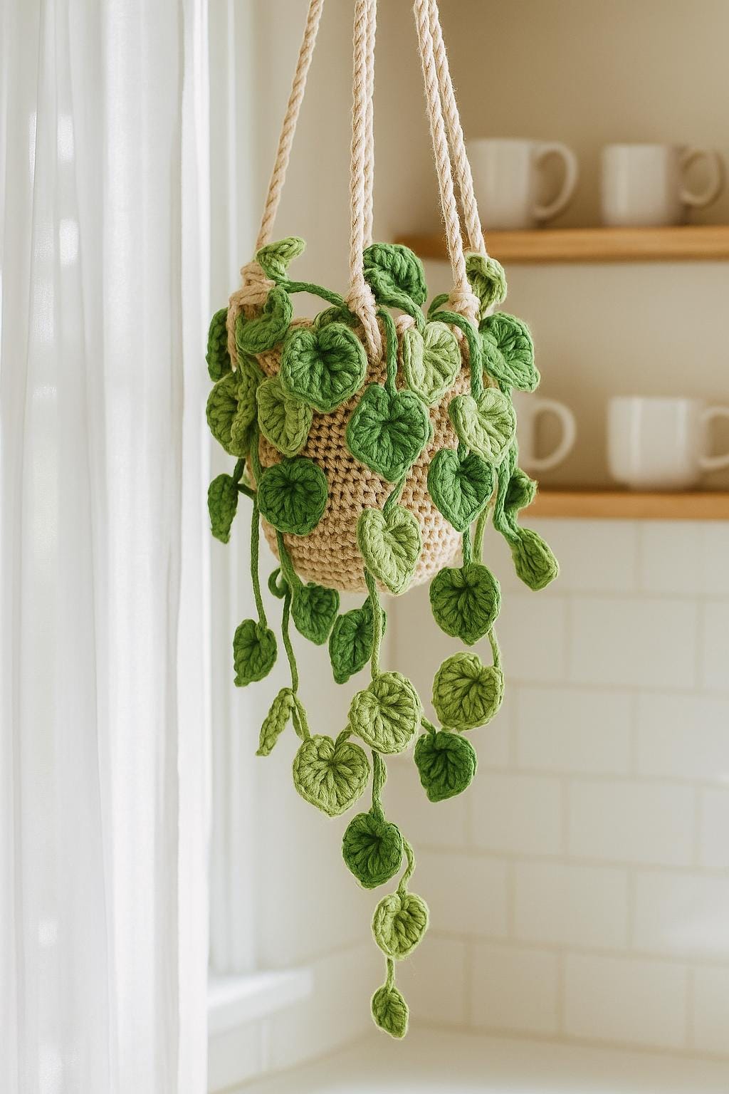Suspension pothos au crochet avec panier macrame - image 1
