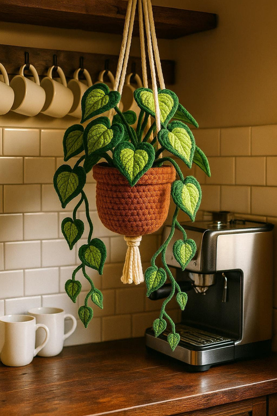 Suspension feuilles en coeur au crochet - image 1
