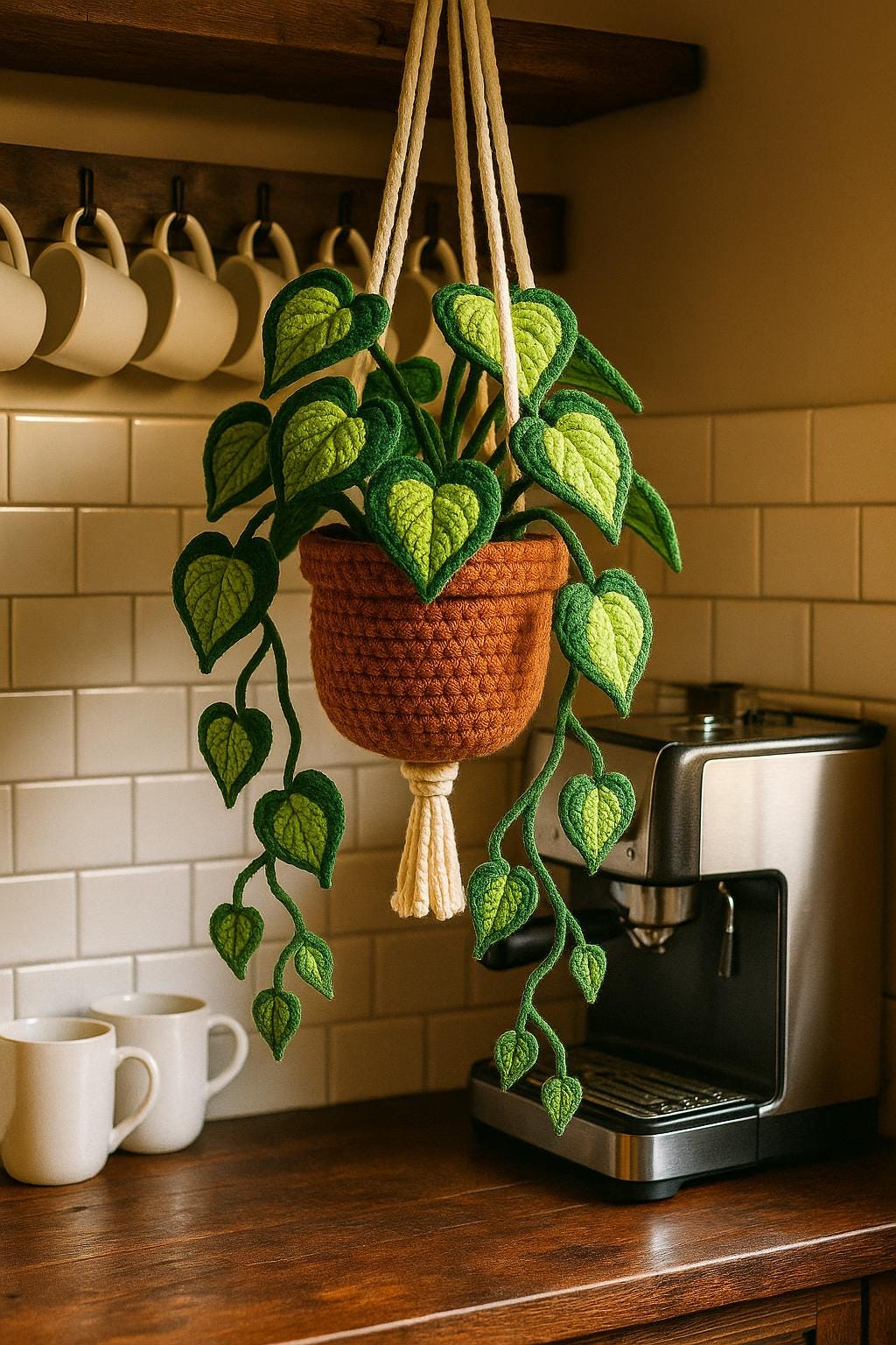 Suspension feuilles en coeur au crochet - image 1