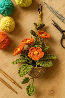 Suspension fleurie au crochet avec panier macrame - image 4